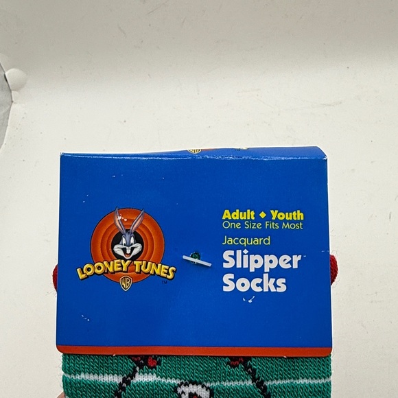 NWT Vtg Looney Tunes Taz Slipper Socks Christmas Skiing Tasmanian Collectible - Picture 2 of 5